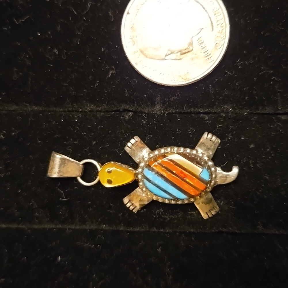 Sterling Silver Turtle With Multiple Inlay Stones. - image 1
